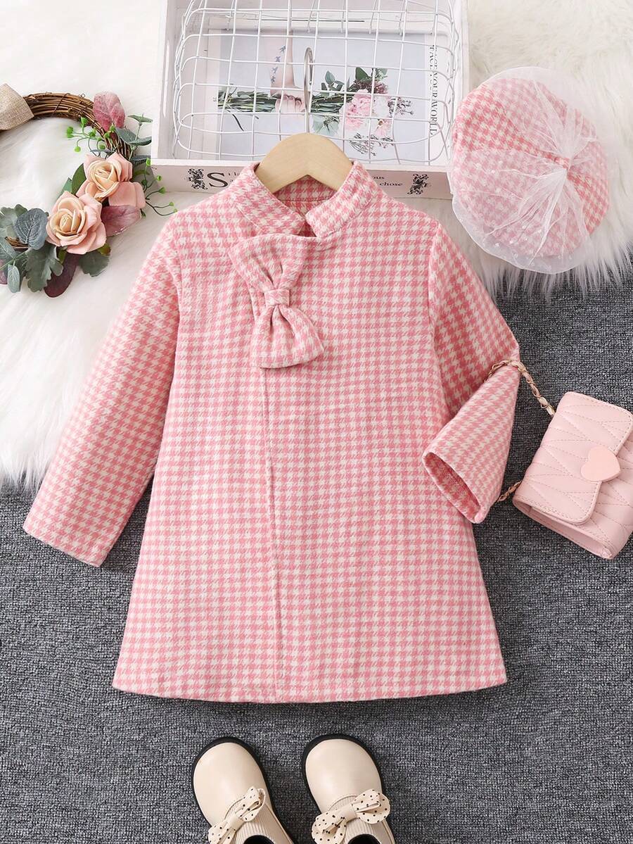 SHEIN Cô Gái Trẻ Họa tiết Nanh sói Nơ mặt trước Áo khoác & Mũ - Hồng - Xem 1