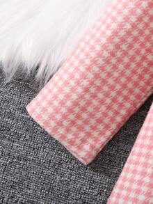 SHEIN Cô Gái Trẻ Họa tiết Nanh sói Nơ mặt trước Áo khoác & Mũ - Hồng - Xem 3