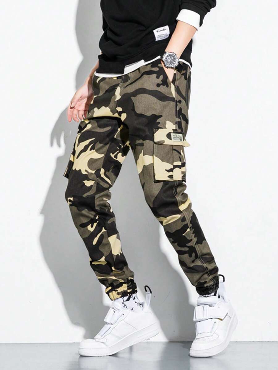 Manfinity Roghcode 男士迷彩印花鬆身戰術褲,帶有蓋口口袋 - 彩色 - 查看 1