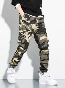 Manfinity Roghcode 男士迷彩印花鬆身戰術褲,帶有蓋口口袋 - 彩色 - 查看 5