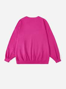 SHEIN Coolane Sudadera con estampado de coche y letra de hombros caídos - Rosa Fucsia - Ver 2