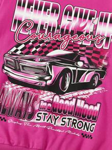 SHEIN Coolane Sudadera con estampado de coche y letra de hombros caídos - Rosa Fucsia - Ver 4