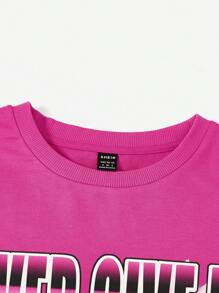 SHEIN Coolane Sudadera con estampado de coche y letra de hombros caídos - Rosa Fucsia - Ver 5