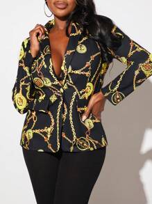 Slaydiva Chain Print Single Button Blazer - Multicolor - View 1