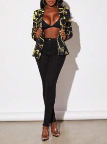 Slaydiva Chain Print Single Button Blazer - Multicolor - View 3