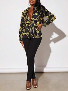 Slaydiva Chain Print Single Button Blazer - Multicolor - View 4