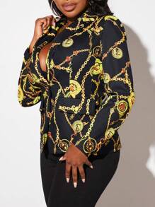 Slaydiva Chain Print Single Button Blazer - Multicolor - View 5