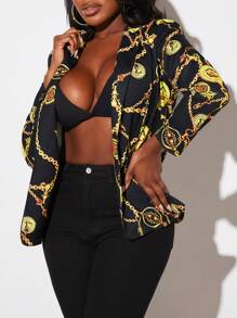 Slaydiva Chain Print Single Button Blazer - Multicolor - View 6