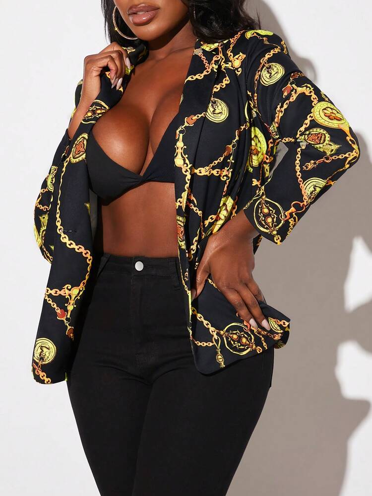 Chain Print Single Button Blazer