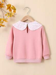 SHEIN Young Girl Figure Graphic Contrast Collar Sweatshirt - Multicolor - View 2