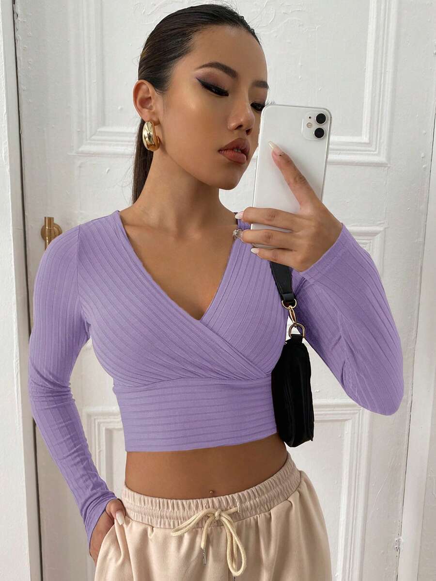 Muchica Áo thun Trọn gói màu trơn Giải trí - Màu Lilac Tím - Xem 1