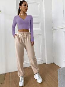 Muchica Áo thun Trọn gói màu trơn Giải trí - Màu Lilac Tím - Xem 3