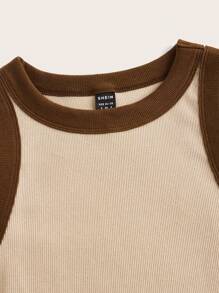 Tseoso Contrast Trim Ribbed Knit Tank Top - Beige - View 3
