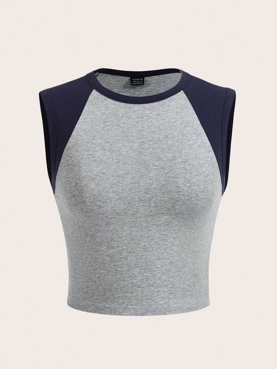 SHEIN BASICS 雙色短款背心 - 淺灰色 - 查看 1