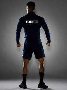 Manfinity Sport Corelite Men Letter Graphic Sports Jacket - Navy Blue - View 1