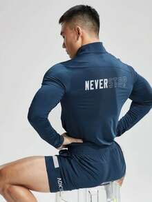 Manfinity Sport Corelite Men Letter Graphic Sports Jacket - Navy Blue - View 2