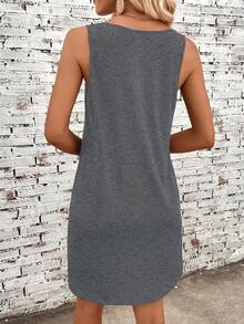 SHEIN VCAY Bản in nhiệt đới Váy ba lỗ - Màu xám đen - Xem 2