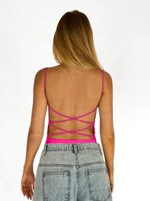 SHEIN BAE Solid Backless Cami Top - Hot Pink - View 2