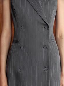 BizChic Sọc Cổ áo Nút đôi Đầm - Màu xám đen - Xem 3
