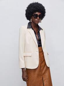 BizChic Lapel Collar Flap Detail Single Button Blazer