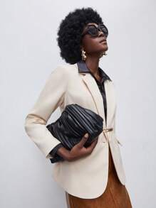 BizChic Lapel Collar Flap Detail Single Button Blazer