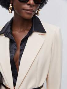 BizChic Lapel Collar Flap Detail Single Button Blazer