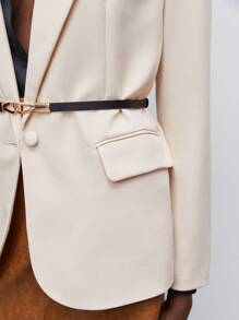 BizChic Lapel Collar Flap Detail Single Button Blazer