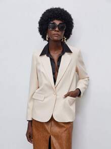 BizChic Lapel Collar Flap Detail Single Button Blazer