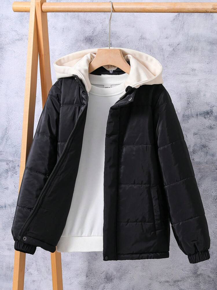 Tween Boy Zip Up Hooded Quilted Coat Without Tee