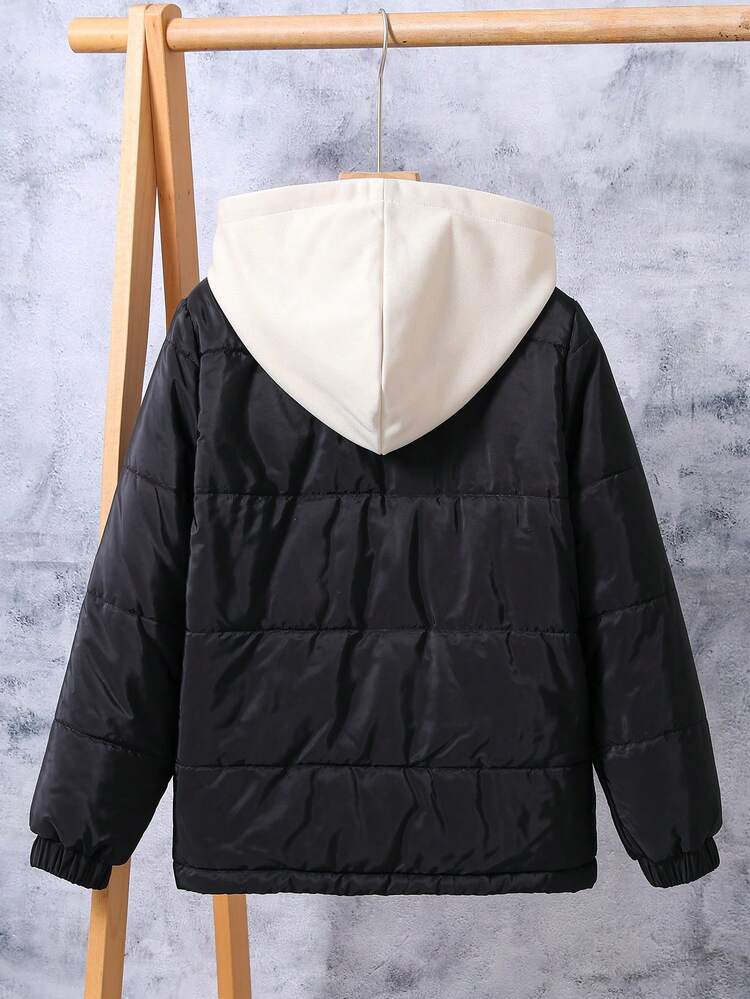 Tween Boy Zip Up Hooded Quilted Coat Without Tee