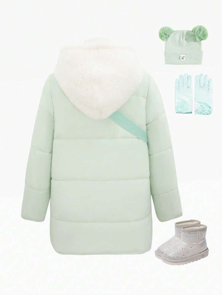 Tween Girl Zip Up Hooded Padded Coat With Bag