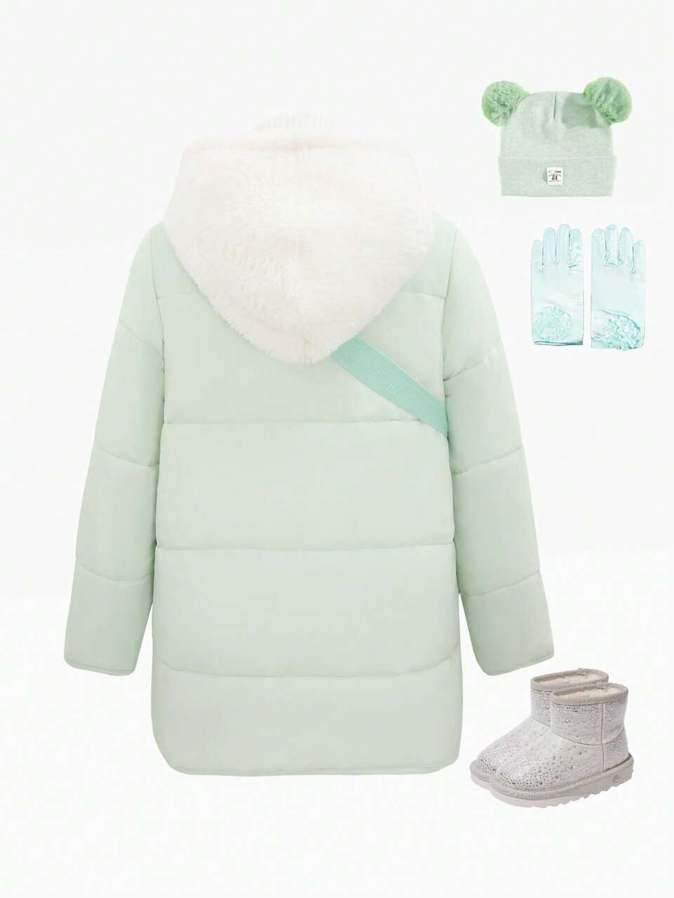 Tween Girl Zip Up Hooded Padded Coat With Bag