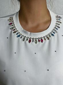 SHEIN Unity Rhinestone Studded Tee - White - View 3