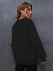 EURMUSE Cotton Solid Drop Shoulder Sweatshirt - Black - View 2