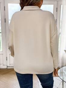 Calvaya Plus Half Zip Drop Shoulder Sweatshirt - Apricot - View 2