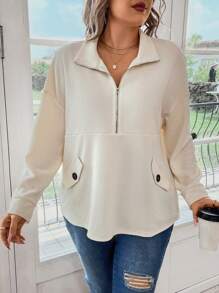 Calvaya Plus Half Zip Drop Shoulder Sweatshirt - Apricot - View 3