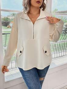 Calvaya Plus Half Zip Drop Shoulder Sweatshirt - Apricot - View 4