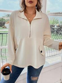 Calvaya Plus Half Zip Drop Shoulder Sweatshirt - Apricot - View 5