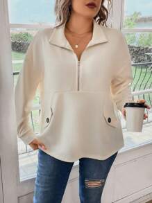 Calvaya Plus Half Zip Drop Shoulder Sweatshirt - Apricot - View 1