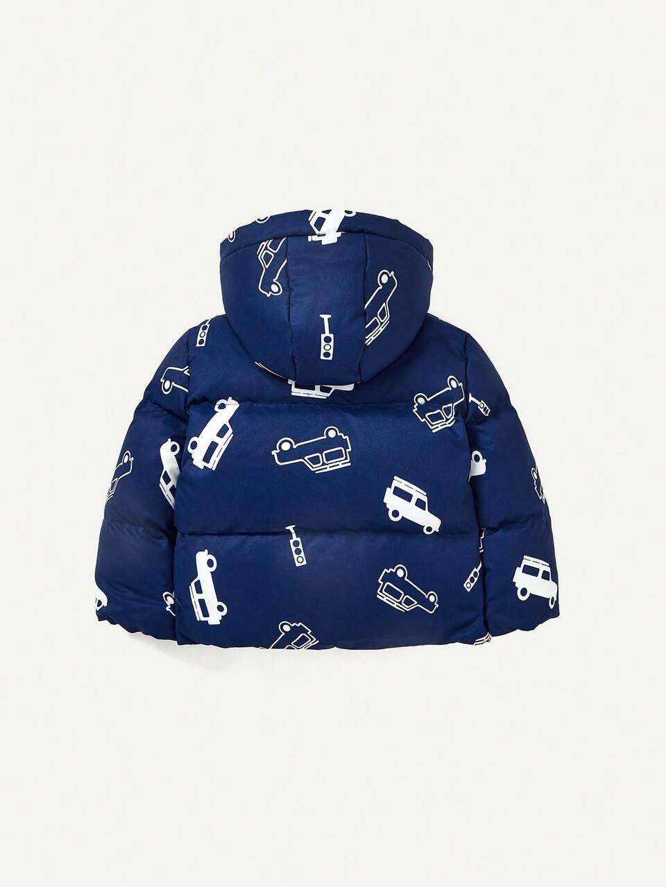 Baby Boy 1pc Car Print Hooded Thermal Lined Zip Up Puff Coat
