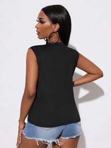 SHEIN Unity 字母圖案背心上衣 - 黑色 - 查看 4