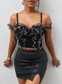 SHEIN Slayr Viền Ruffle Top Cây trồng - màu đen - Xem 1