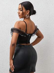 SHEIN Slayr Viền Ruffle Top Cây trồng - màu đen - Xem 2