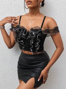 SHEIN Slayr Viền Ruffle Top Cây trồng - màu đen - Xem 3