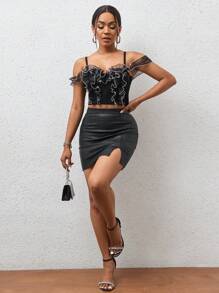 SHEIN Slayr Viền Ruffle Top Cây trồng - màu đen - Xem 6