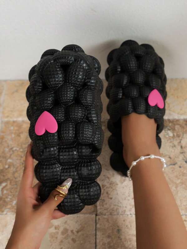 Ladies' Hollow Out Bubble Design Ventilation Hole Shoes With Heart Shaped Decoration