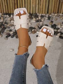 Summer New Arrival Lady's Fashionable Snake Pattern Embossed Hollow Out Slippers, Flat Sandals