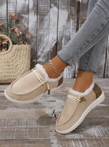 Của phụ nữ Mới Mùa Đông Dày Đế Ấm áp Khối màu Giày lười Giải trí Giày dép - Màu be - Xem 1