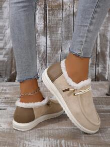 Của phụ nữ Mới Mùa Đông Dày Đế Ấm áp Khối màu Giày lười Giải trí Giày dép - Màu be - Xem 2