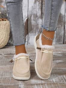 Của phụ nữ Mới Mùa Đông Dày Đế Ấm áp Khối màu Giày lười Giải trí Giày dép - Màu be - Xem 3